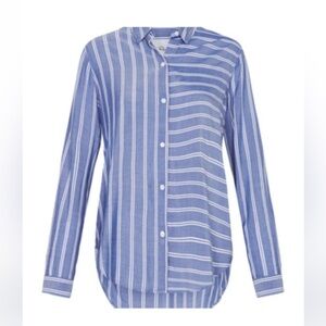 Rails Bonnie Button Down Top Blue White Romana Stripe Soft Rayon Shirt S